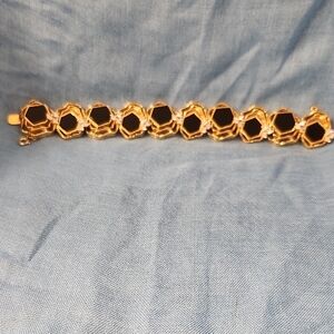 RARE Vintage Panetta Gold-Tone & Black Hexagon Statement Bracelet